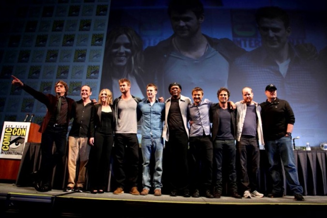 Full team on stage for the first time at Comic-Con. 